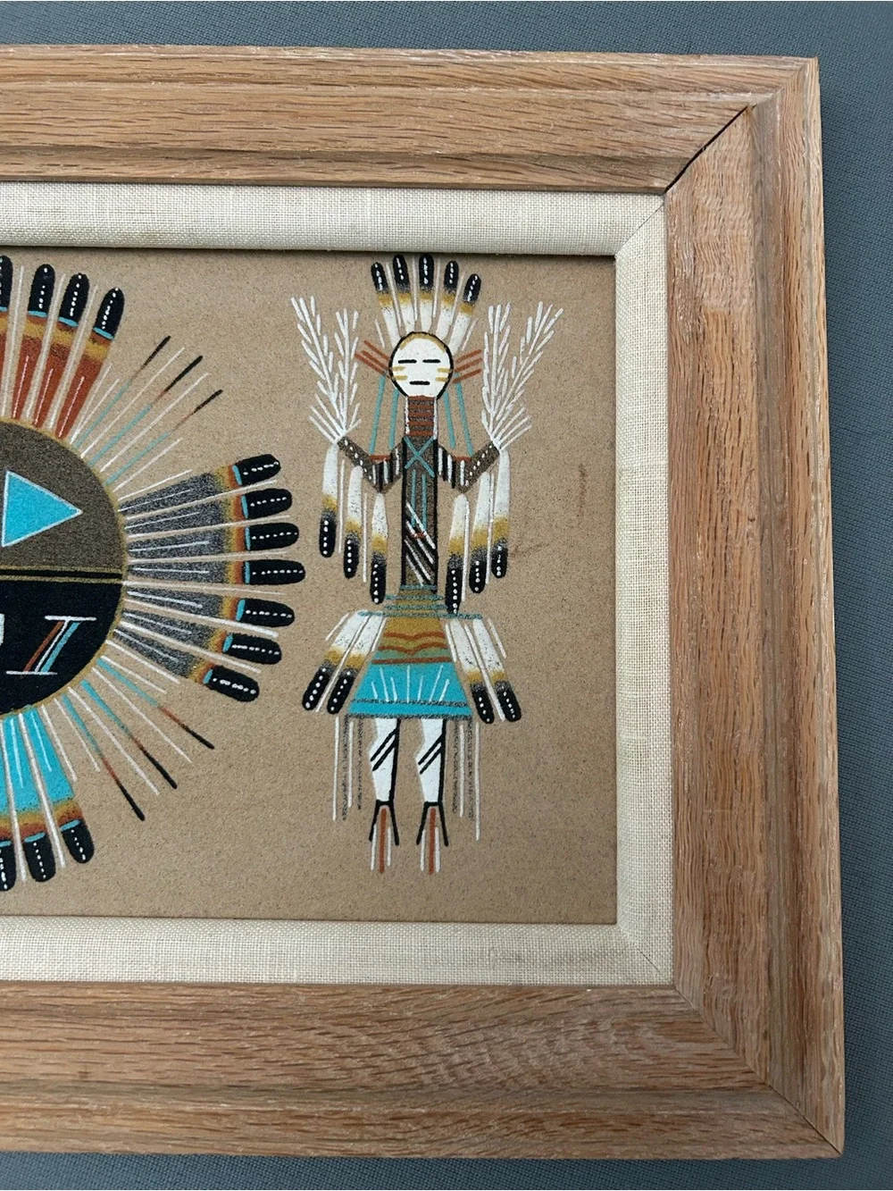 Vintage Signed Navajo Turquoise and Black Desert Sun Wall‎ Art - Home Wall Decor